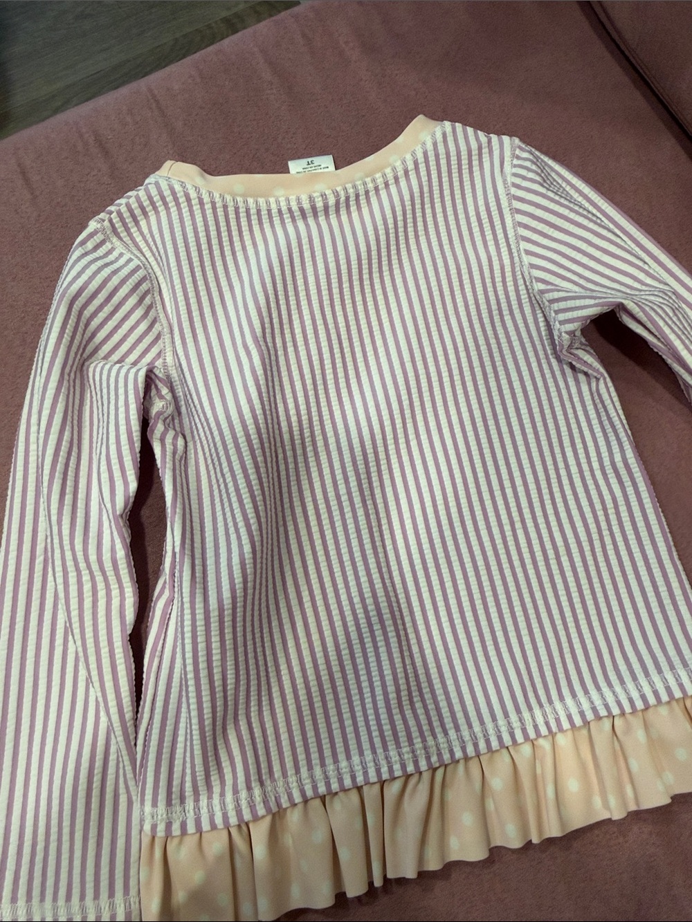 Ruffle Butts Pink & Cream Striped Ruffle-Hem Rashguard - Picture 4 of 4